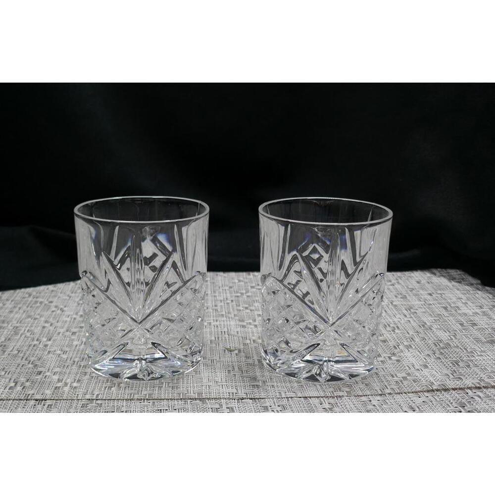 Set of 2 Clear Cut Crystal Whiskey Glasses
